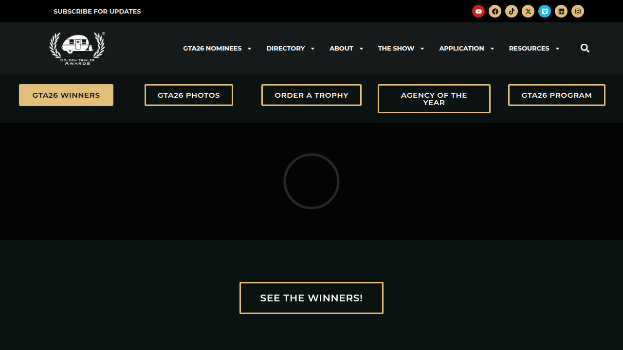 The Golden Trailer Awards website, where the Project Hail Mary film adaptation won Best in Show.