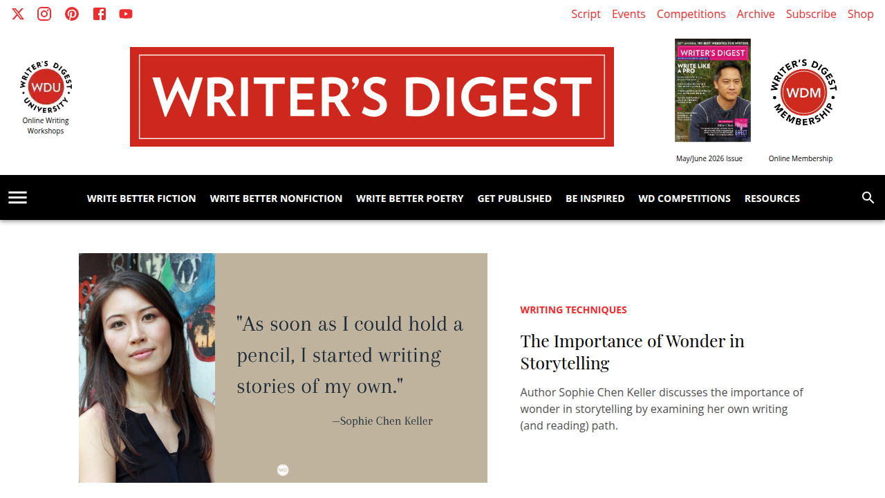 Access a wide range of writing advice, literary trends, and craft guides from Writer's Digest.