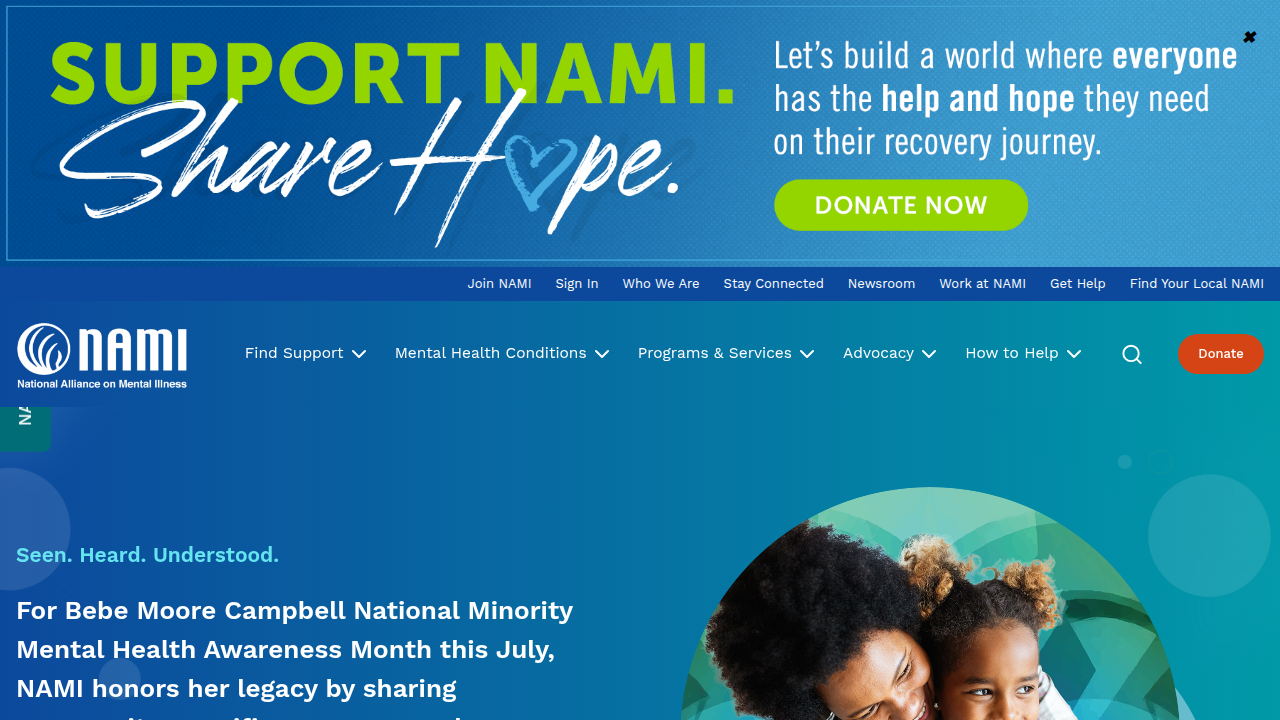 The National Alliance on Mental Illness (NAMI) offers support and resources for mental health conditions.