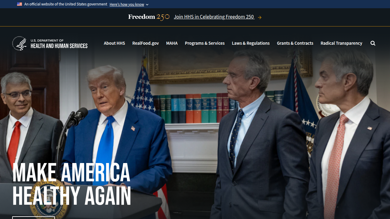 The U.S. Department of Health & Human Services website, a source for federal health policies and patient rights information.