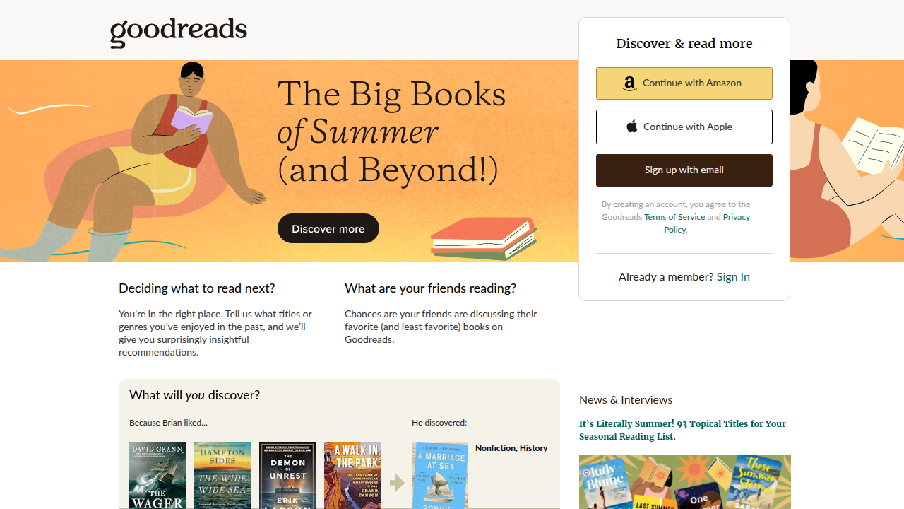 Discover new books and connect with fellow readers on Goodreads, a popular book review platform.
