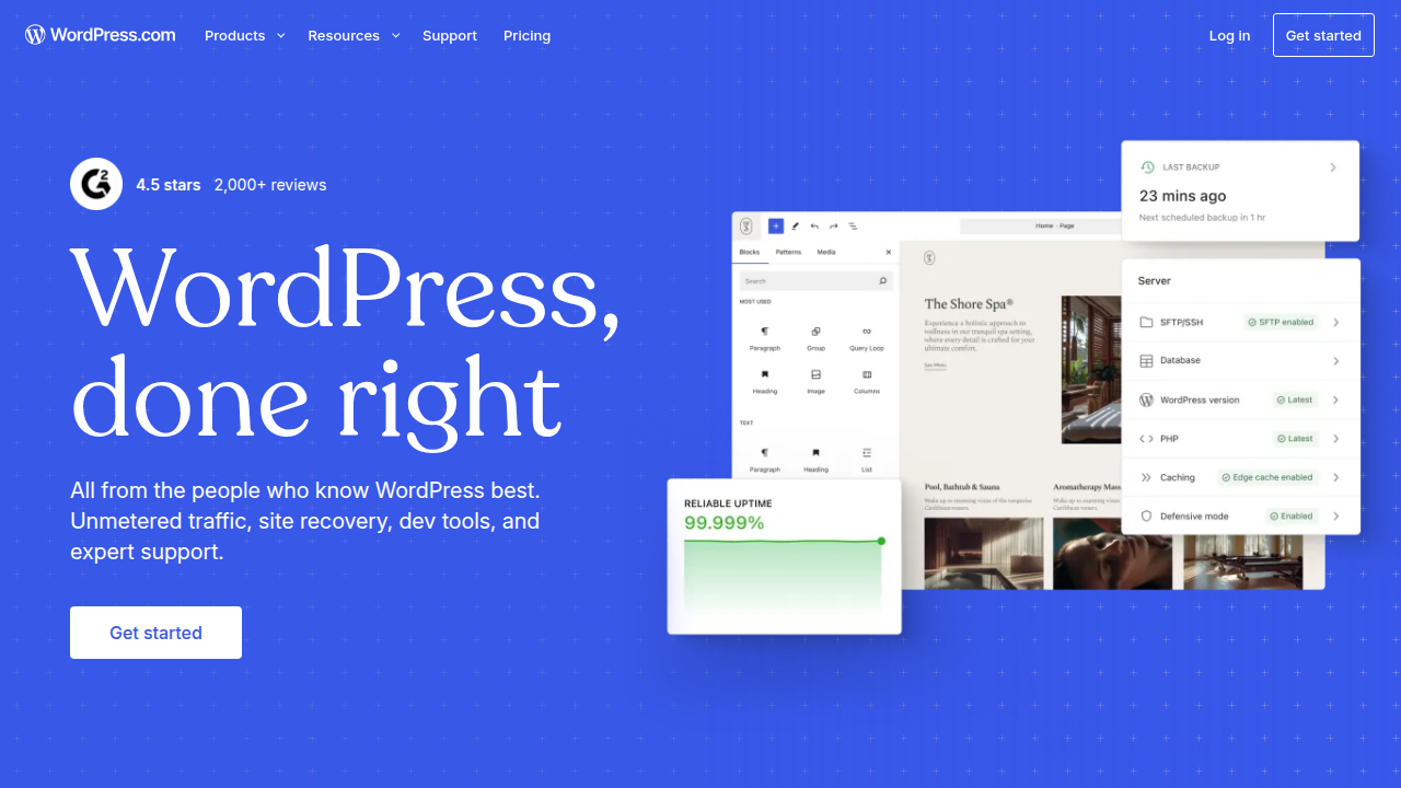 WordPress.com offers robust content management for various creative projects, from blogs to complex stores.