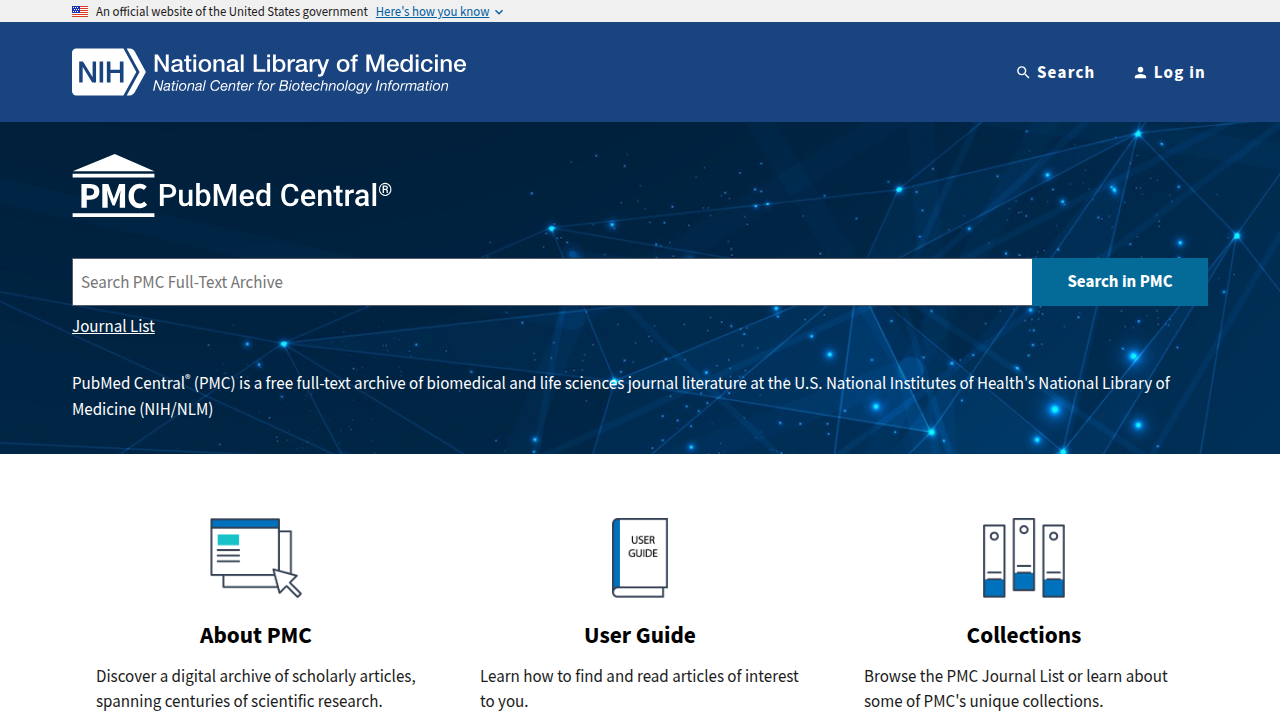 Screenshot of the National Center for Biotechnology Information homepage, a leading resource for scientific research.
