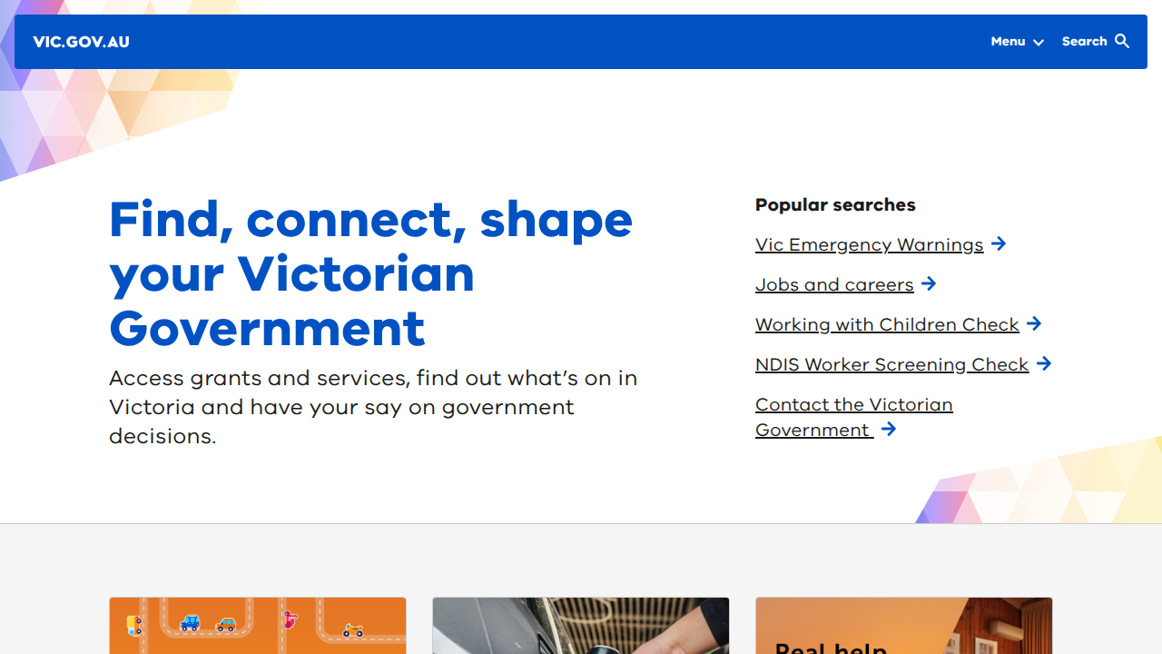 Screenshot of the Victorian Government's Education and Training homepage, providing literacy resources.