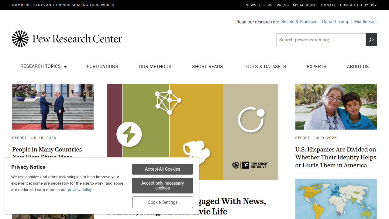 The Pew Research Center website, a source for insights into American society, including reading habits.