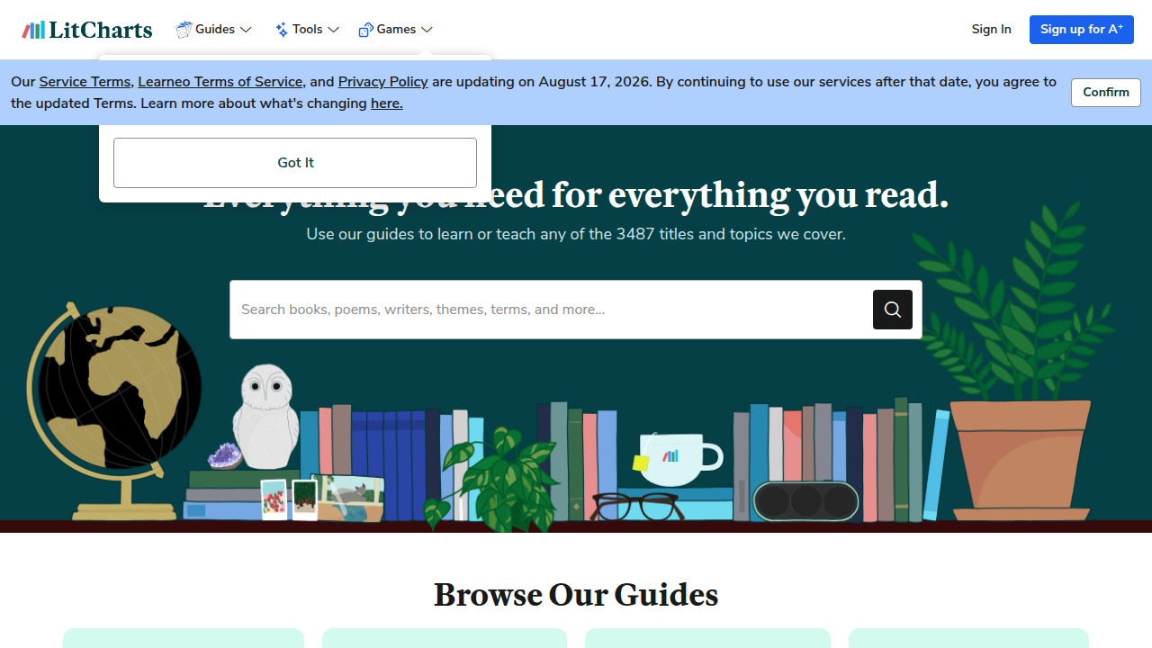 LitCharts provides comprehensive analyses of literary works, helping readers understand complex themes and narrative structures.