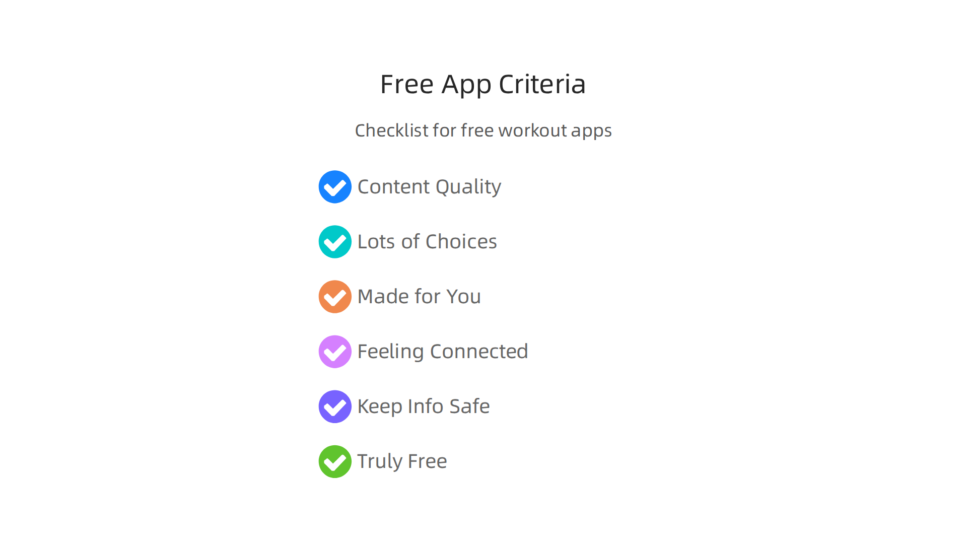Key criteria used to evaluate the quality and effectiveness of free home workout applications.
