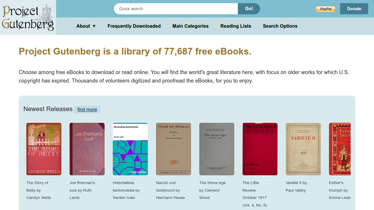 Project Gutenberg, founded in 1971, is a vast digital library offering thousands of free public-domain ebooks.