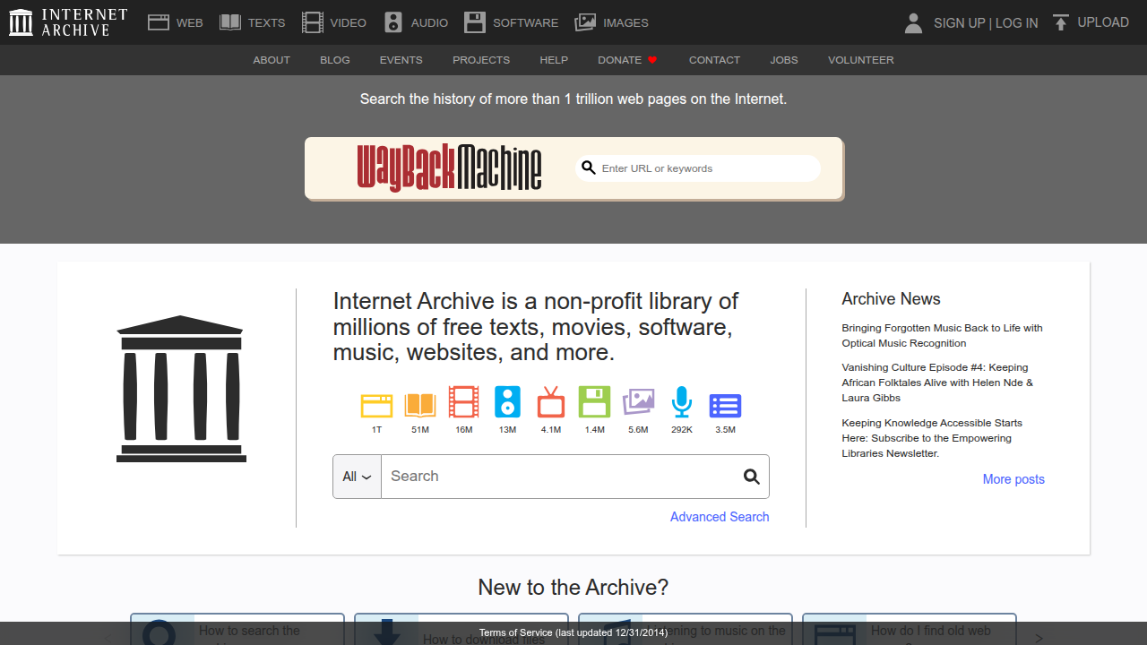 The Internet Archive hosts millions of digitized books, audio, and video, including many public domain works.
