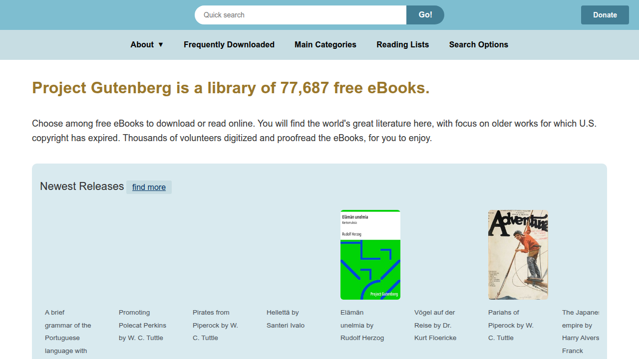 Project Gutenberg offers a vast collection of public domain books, freely available for reading and download.