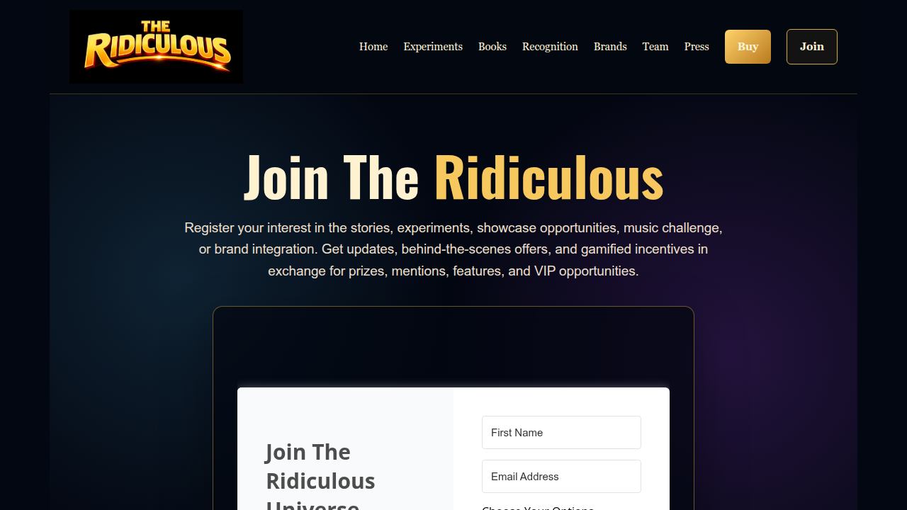 Screenshot of the Doridiculous 'Join The Newsletter' landing page, inviting readers to connect.