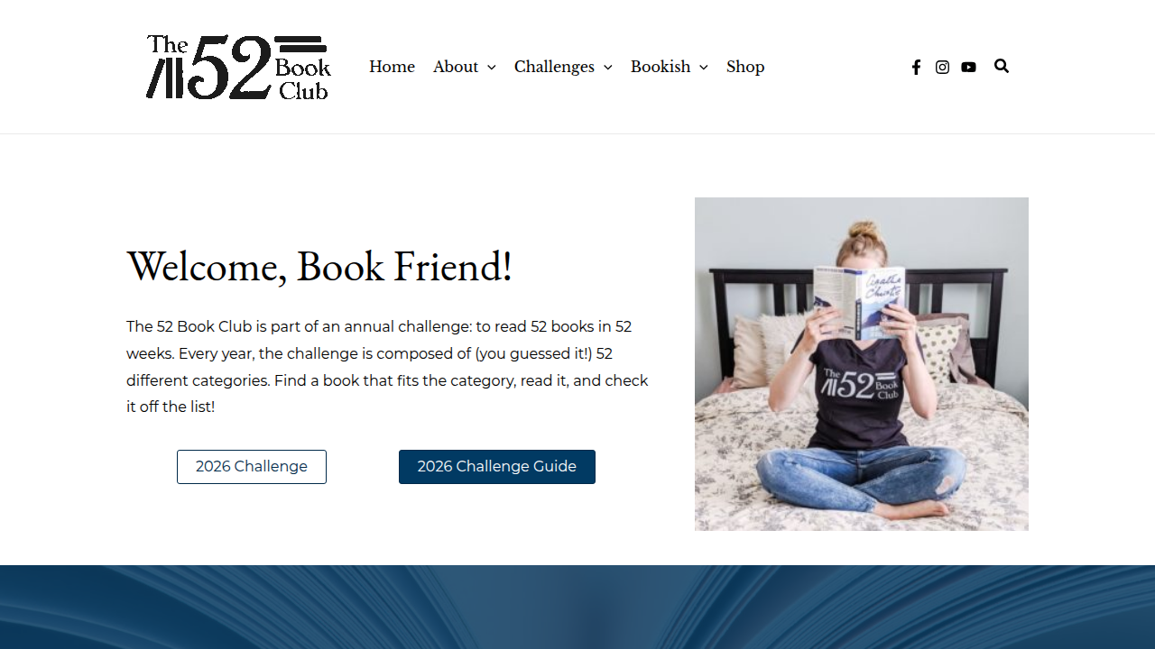Screenshot of The 52 Book Club's website, an example of a popular reading challenge community.