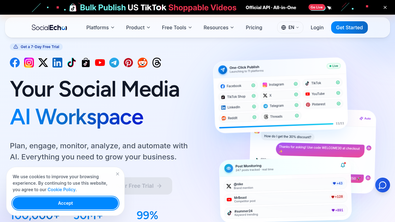 The homepage of Social Echo, an agency specializing in social media engagement analysis.