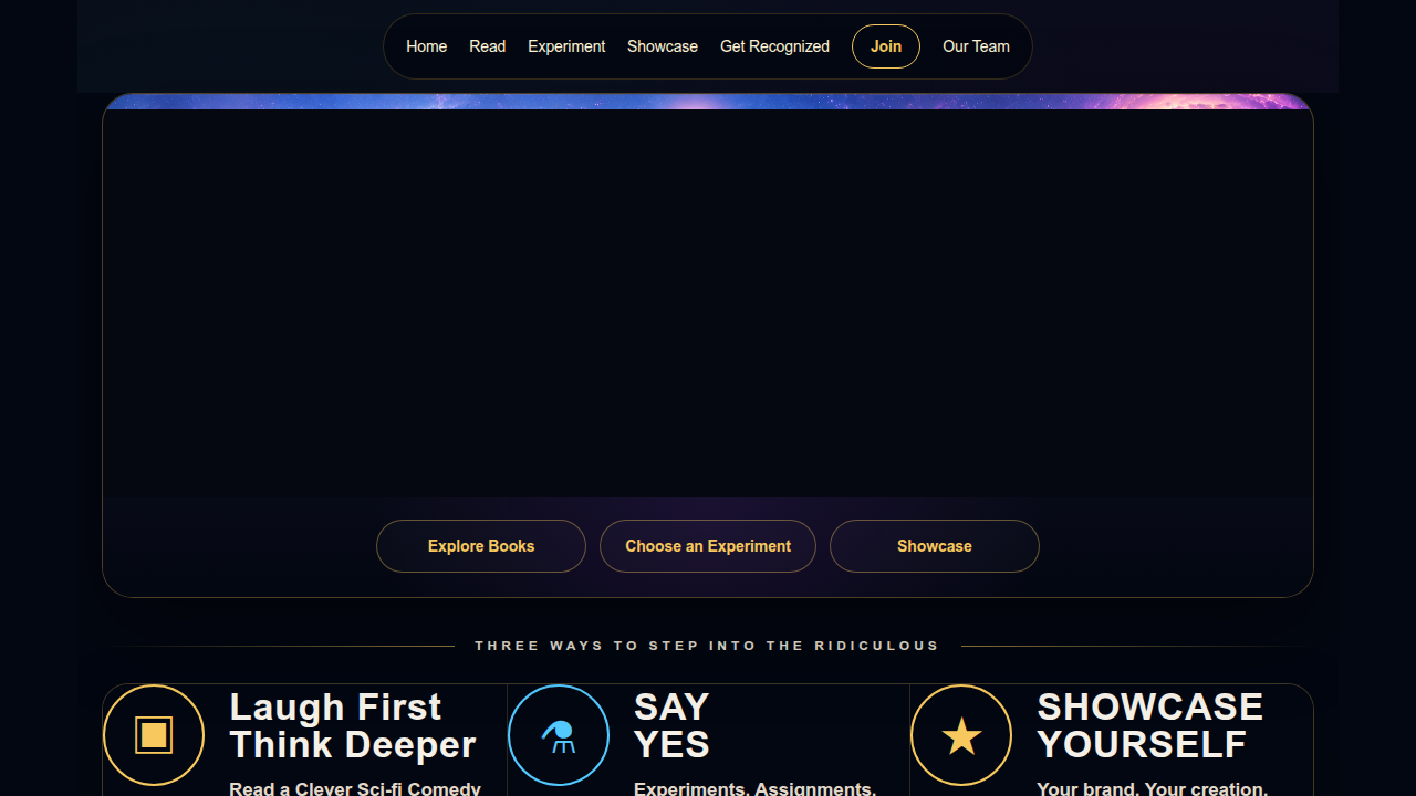 The homepage of DoriDiculous, a website offering content and experiments for positive online connection.