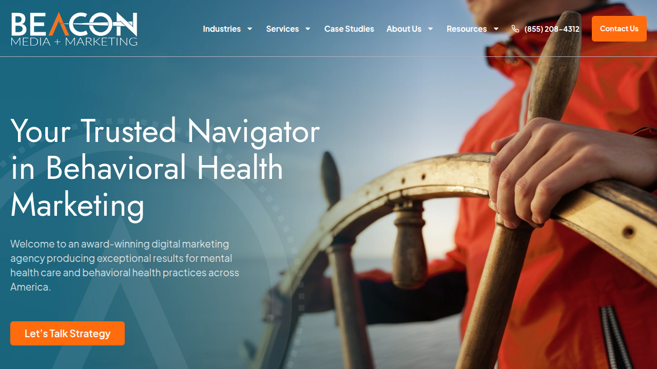 Screenshot of the BeaconMM blog homepage, offering insights into modern mental health support approaches for men.