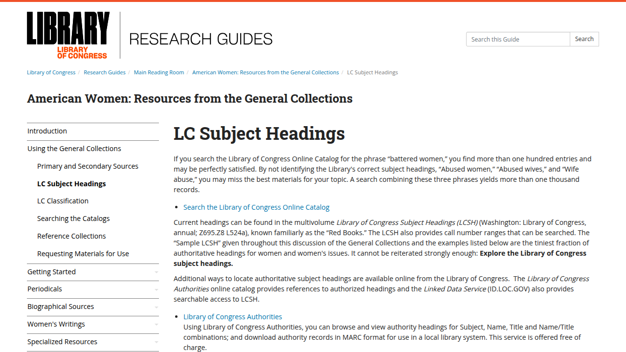 An example of Library of Congress Subject Headings for American Women, demonstrating how libraries categorize literature focusing on women.