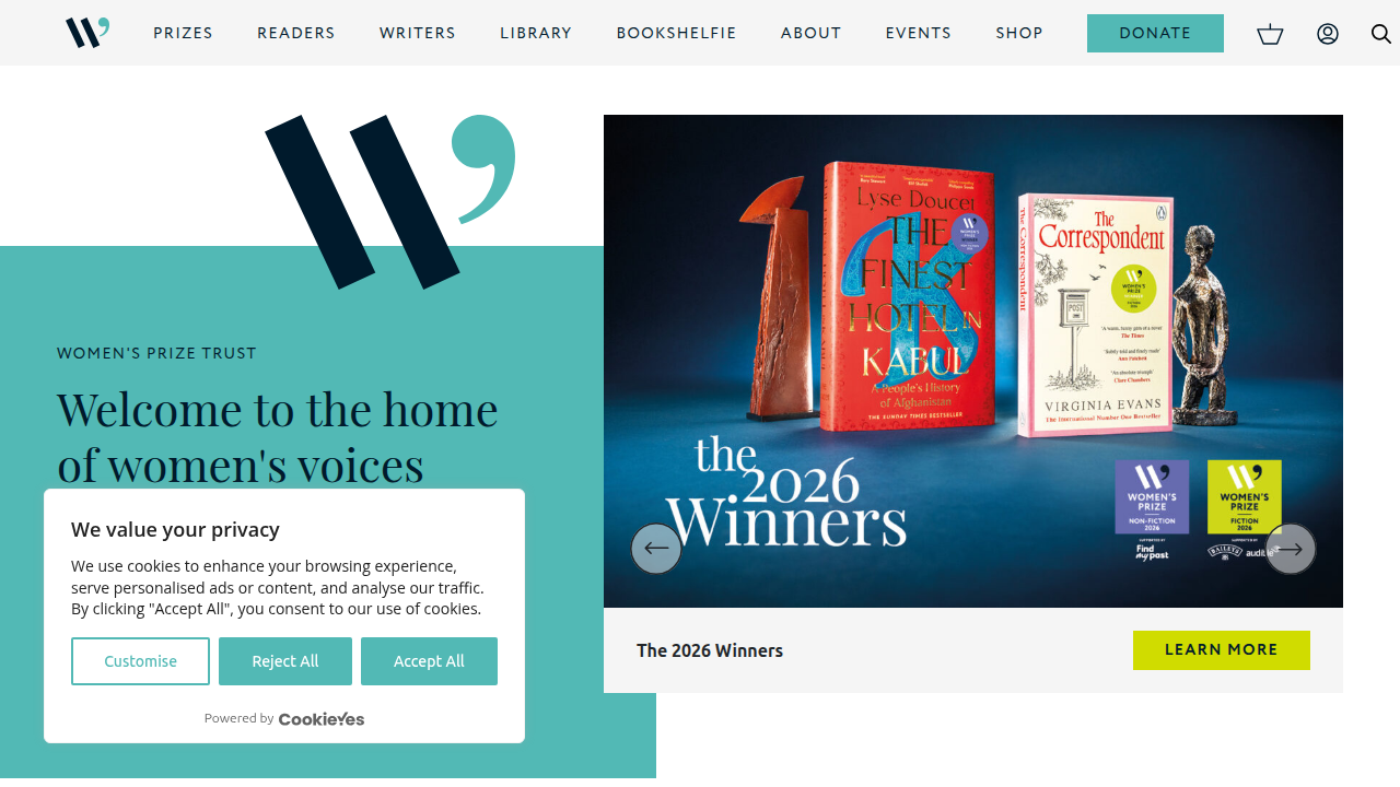 The official website for the Women's Prize for Fiction, highlighting recent winners and nominees for excellent books by women.