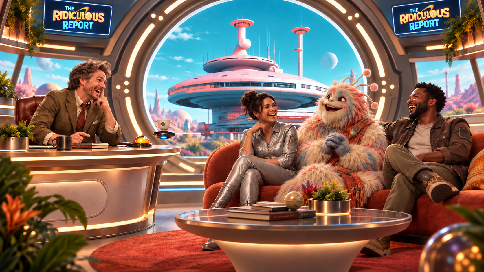 The Ridiculous Report illustrated sci-fi talk-show concept